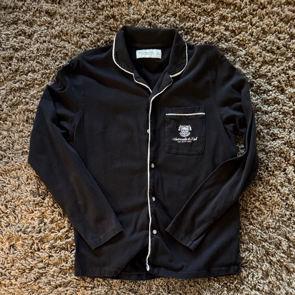 Abercrombie & Fitch Black Button Down Shirt with White Piping